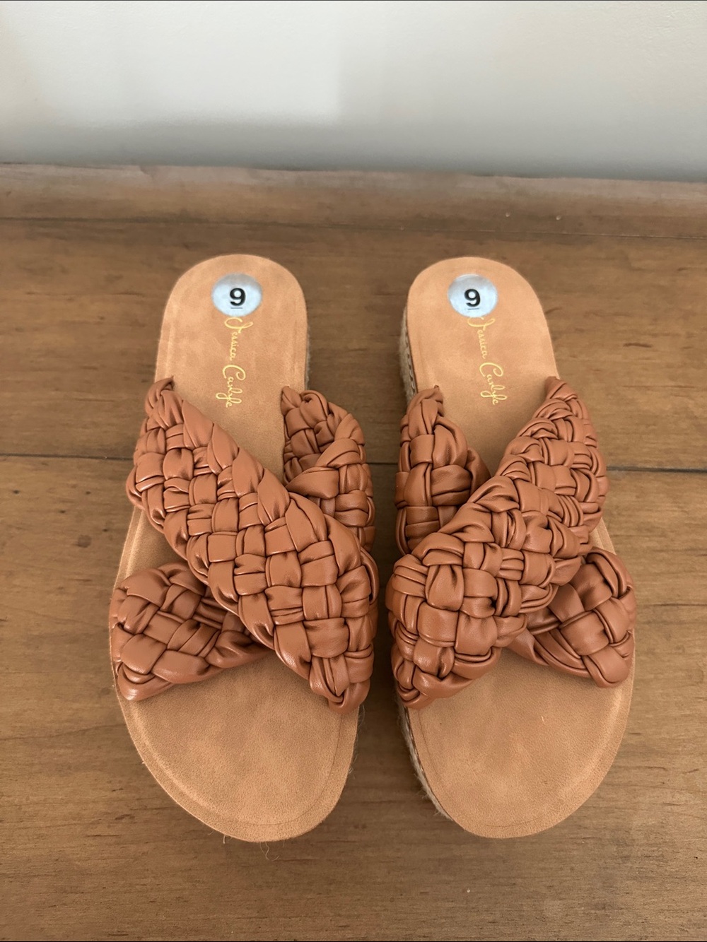 Jessica Carlyle Braided Mule Slide Slip On Sandals Tan Cognac, Size 9